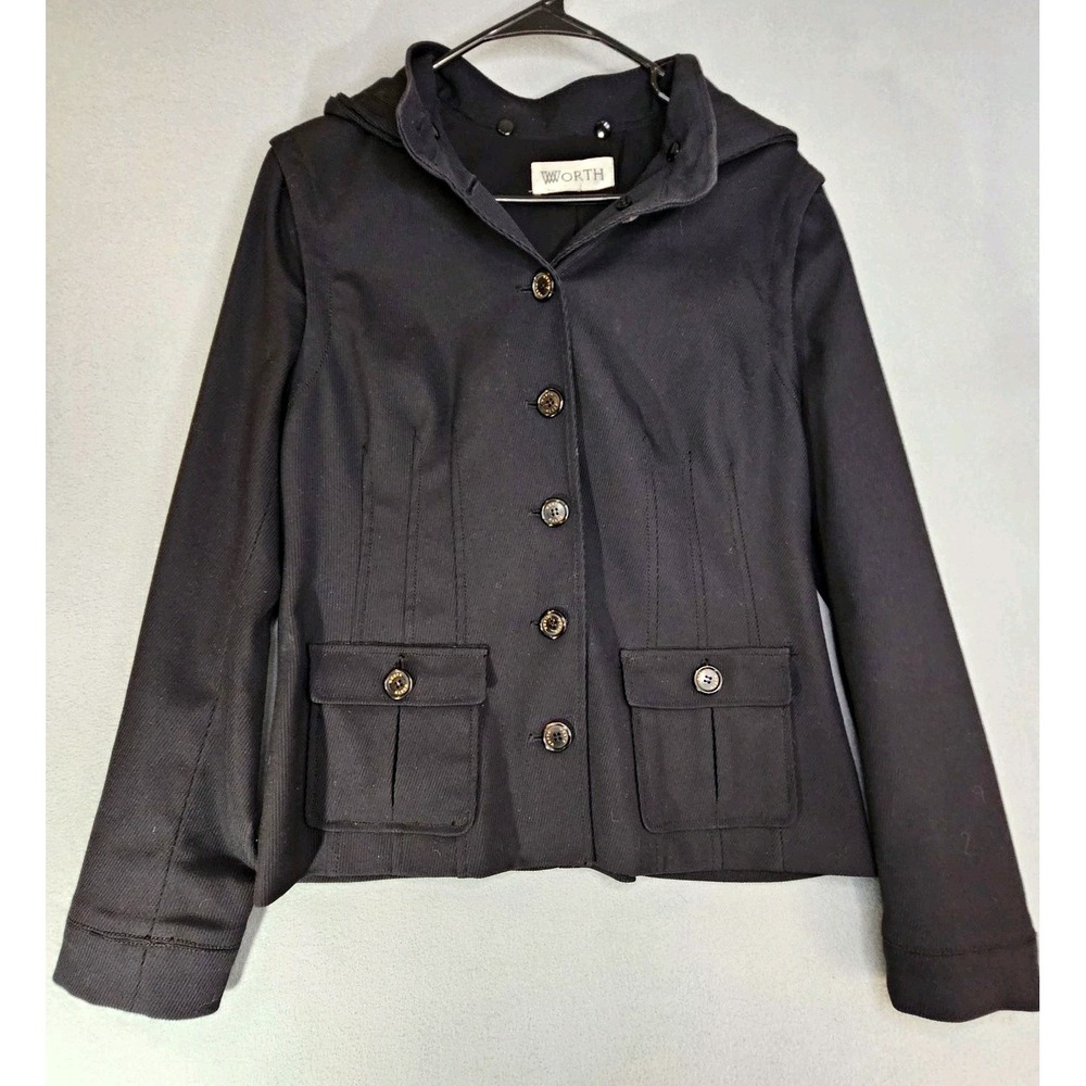 WORTH Women's Black Hooded Jacket w/ Pockets Size SM Y2K convertible/Vest USA